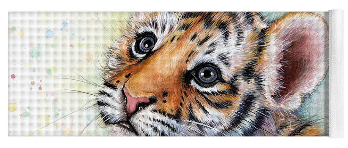 Tiger Yoga Mat featuring the painting Tiger Cub Watercolor Art by Olga Shvartsur