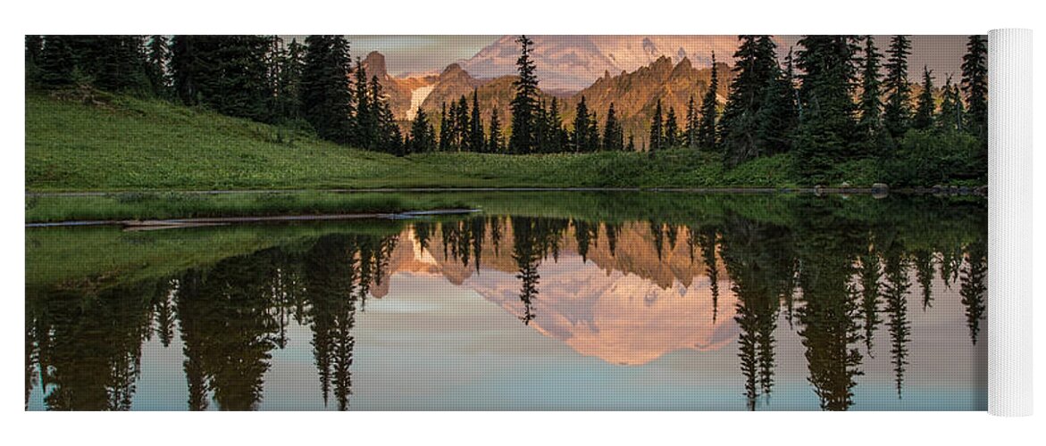 Mt. Ranier; Clouds;lake; Moon; Mountains; Picture Lake; Reflection; Seattle Yoga Mat featuring the photograph Tipsoo Lake Mt. Rainier Washington by Larry Marshall