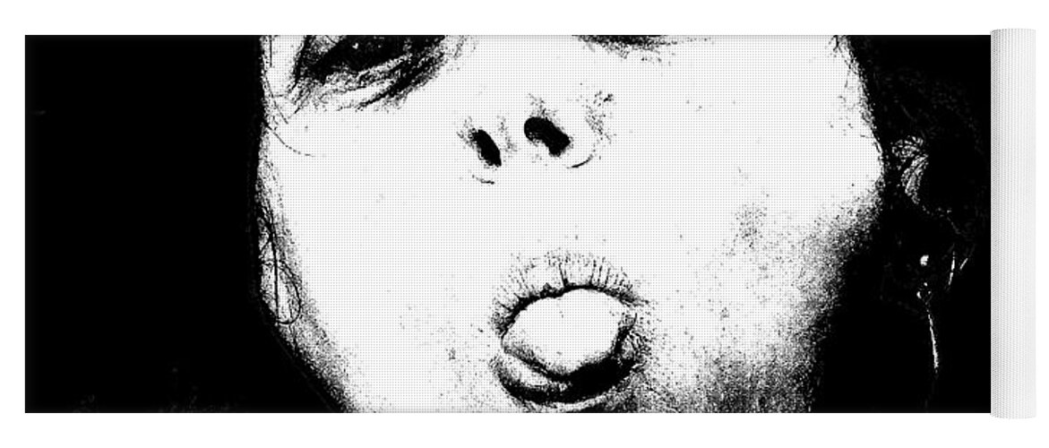 Black & White Woman Tongue Face Portrait Lady Yoga Mat featuring the photograph Tongue by Guy Pettingell