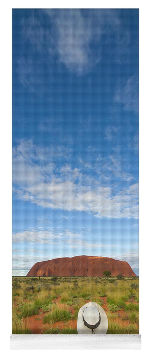 00477467 Yoga Mat featuring the photograph Tourist And Clouds At Ayers Rock by Yva Momatiuk John Eastcott