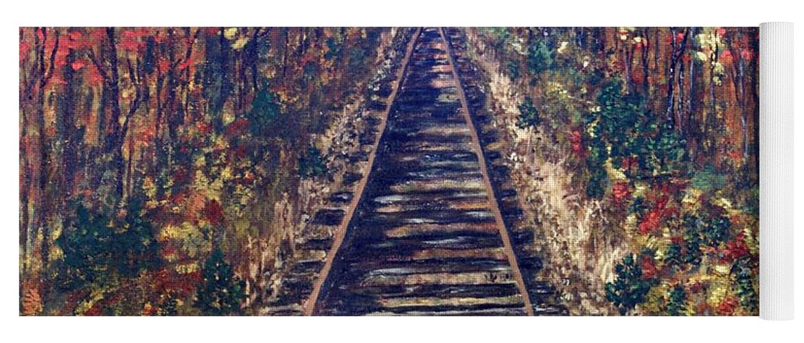 Railroad Tracks Yoga Mat featuring the painting Tracks Remembered by Cynthia Morgan