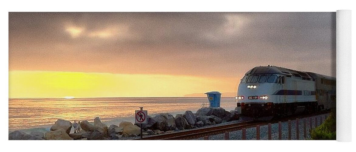 Trainsunset Yoga Mat featuring the photograph Train And Sunset In San Clemente by Paul Carter