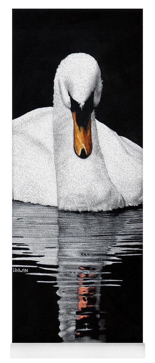 Swan Yoga Mat featuring the drawing Tranquil Reflection by Sheryl Unwin