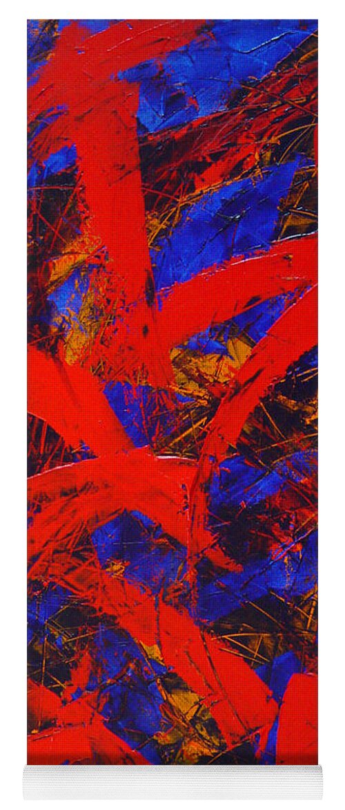 Blue Yoga Mat featuring the painting Transitions with Blue and Red by Dean Triolo