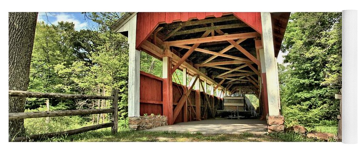 Covered Bridge Yoga Mat featuring the photograph Trostle Town Covered Bridge by Adam Jewell