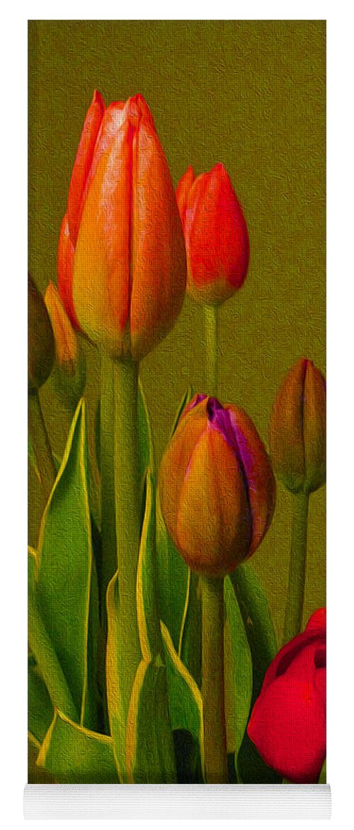 Tulips Yoga Mat featuring the photograph Tulips Against Green by Nina Silver