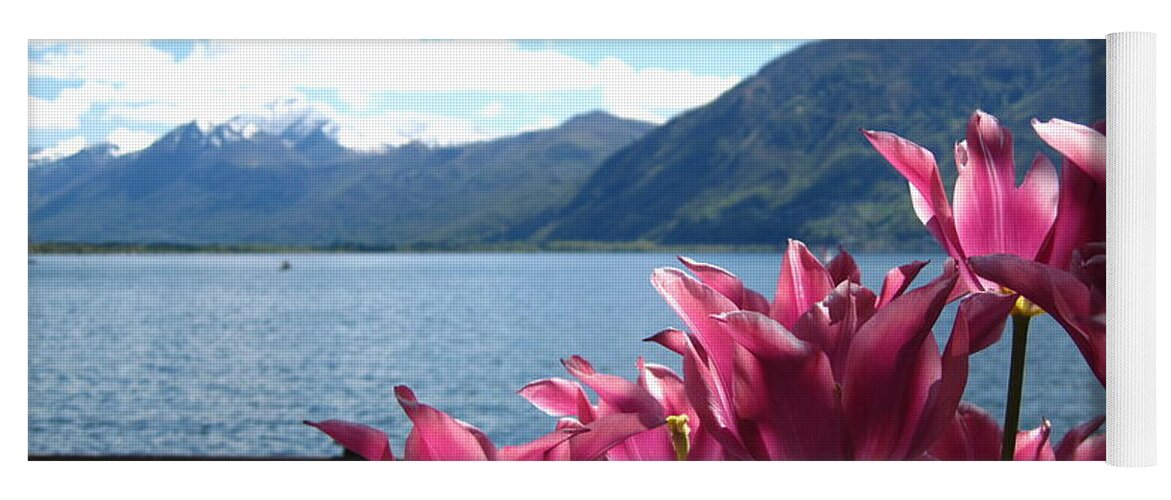 Sky Yoga Mat featuring the photograph Tulips at Lake Geneva by Amanda Mohler