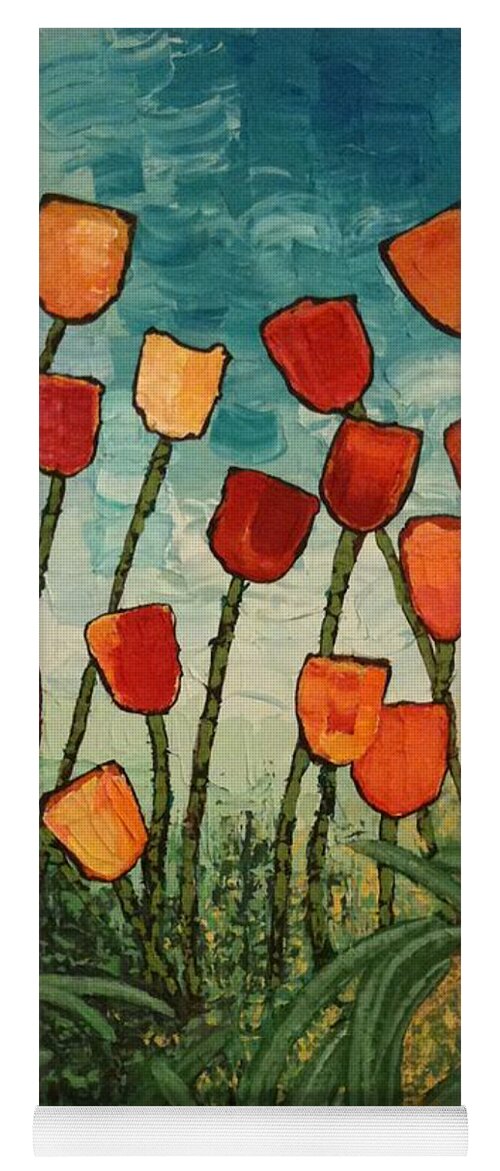 Red Yoga Mat featuring the painting Tulips by Linda Bailey