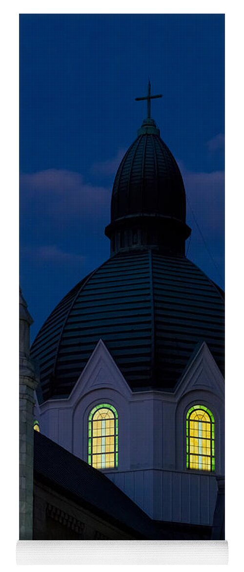 Architecture Yoga Mat featuring the photograph Twilight at Sacred Heart Catholic Church by Ed Gleichman