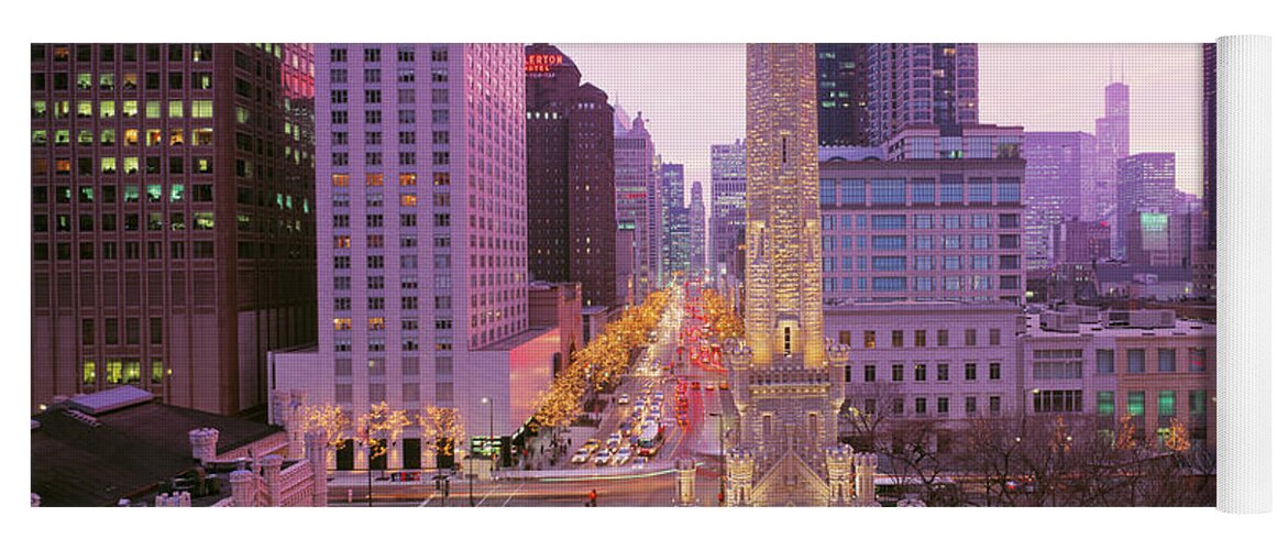 Photography Yoga Mat featuring the photograph Twilight, Downtown, City Scene, Loop by Panoramic Images