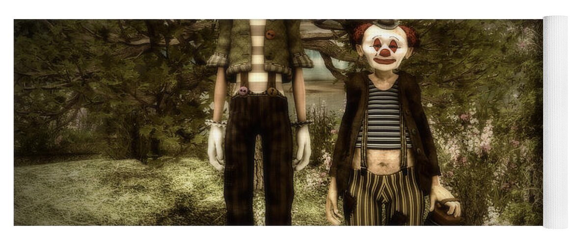 Clowns Yoga Mat featuring the digital art Two clowns in the forest. by Ramon Martinez
