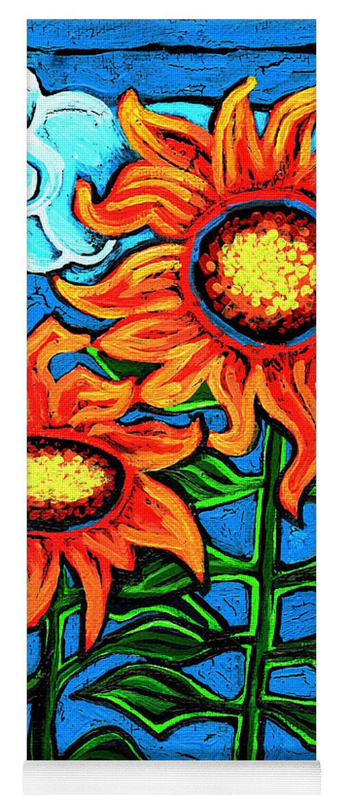 Sunflower Yoga Mat featuring the painting Two Orange Sunflowers II by Genevieve Esson