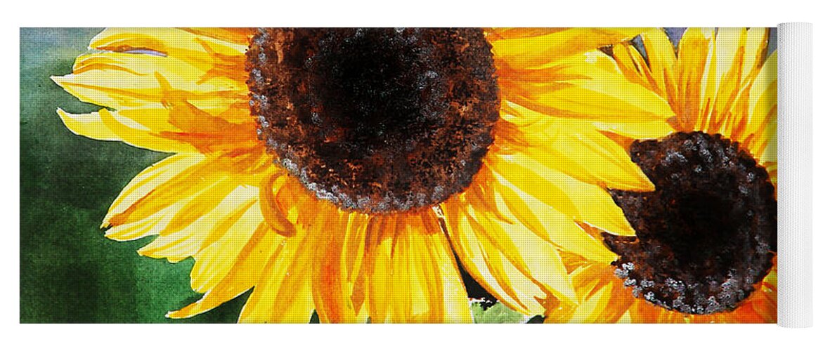 Sunflower Yoga Mat featuring the painting Two Suns Sunflowers by Irina Sztukowski