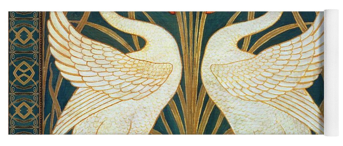 Walter Crane Yoga Mat featuring the painting Two Swans by Walter Crane