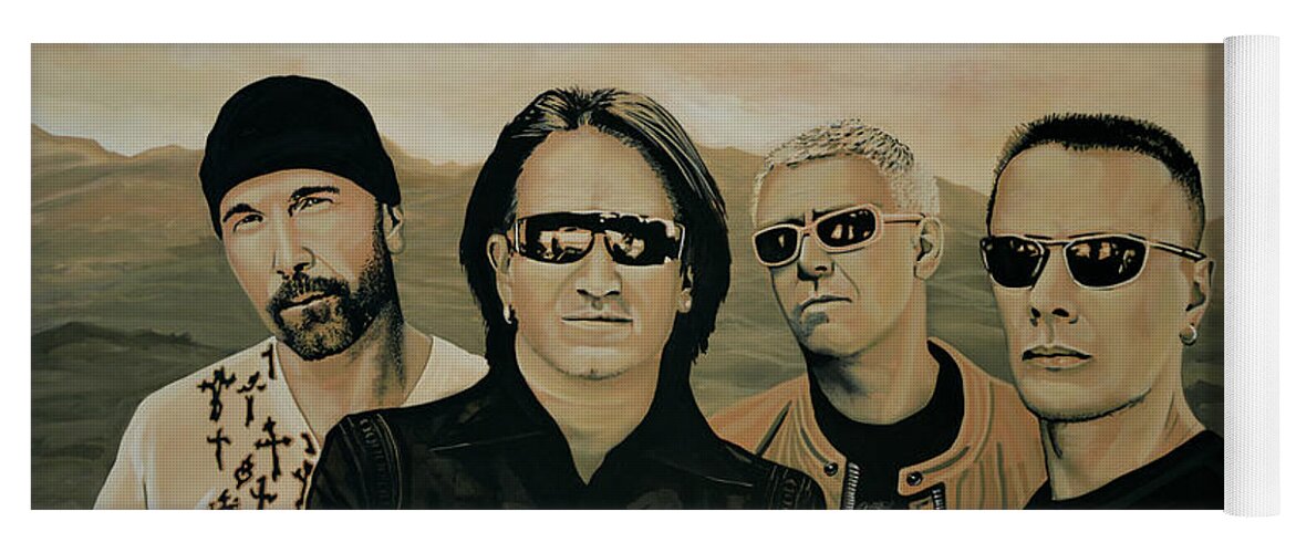 U2 Yoga Mat featuring the painting U2 Silver And Gold by Paul Meijering