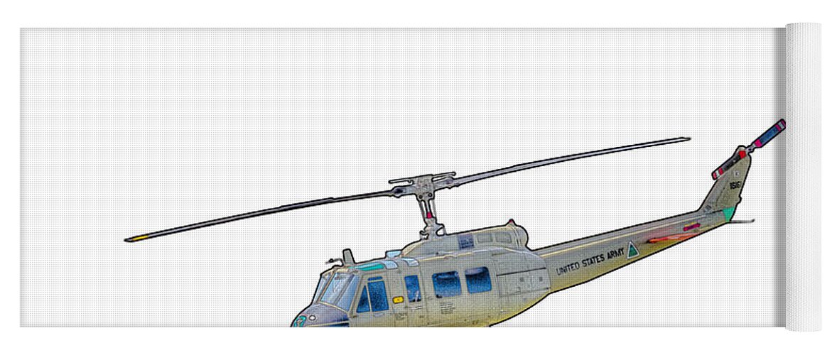 Huey Helicopter Yoga Mat featuring the digital art UH-IH Huey Helicopter by Barry Jones
