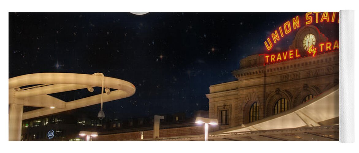 Architecture Yoga Mat featuring the photograph Union Station Denver Under a Full Moon by Juli Scalzi