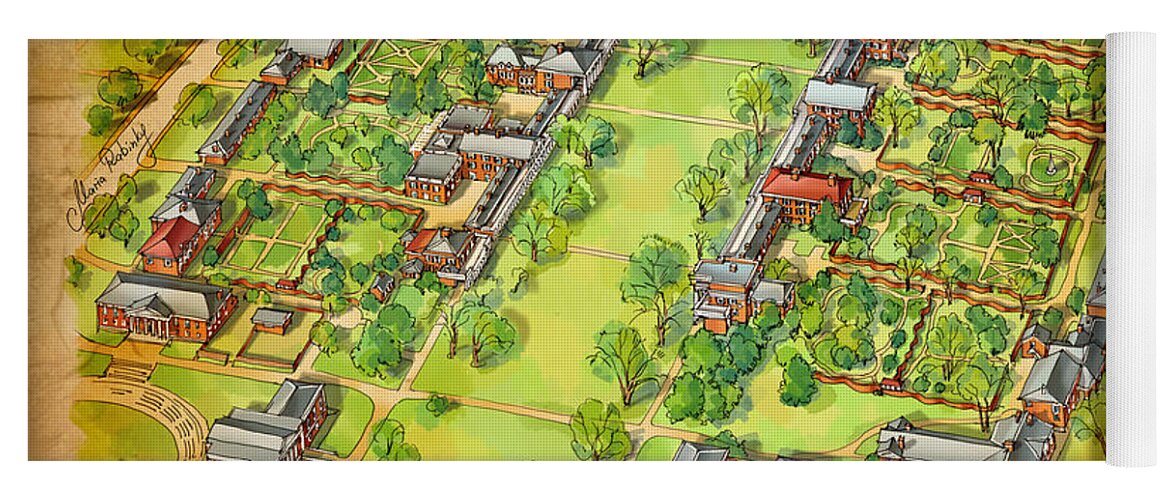 University Of Virginia Yoga Mat featuring the painting University of Virginia Academical Village with scroll by Maria Rabinky