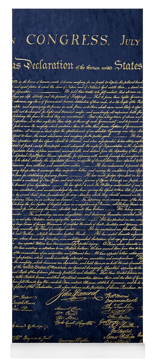 C7 Antique-vintage-retro Americana Yoga Mat featuring the digital art U.S. Declaration of Independence in Gold on Blue Velvet by Serge Averbukh