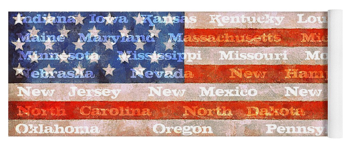 Flag Yoga Mat featuring the photograph US Flag with States by Michelle Calkins