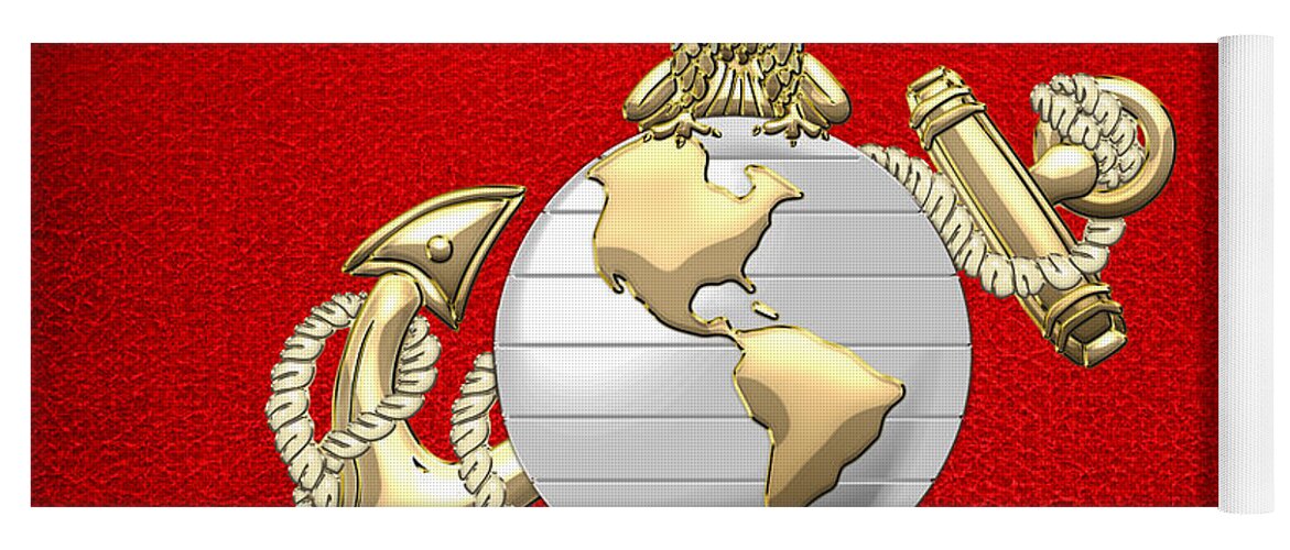 'military Insignia & Heraldry 3d' Collection By Serge Averbukh Yoga Mat featuring the digital art U. S. Marine Corps Eagle Globe and Anchor - E G A on Red Leather by Serge Averbukh