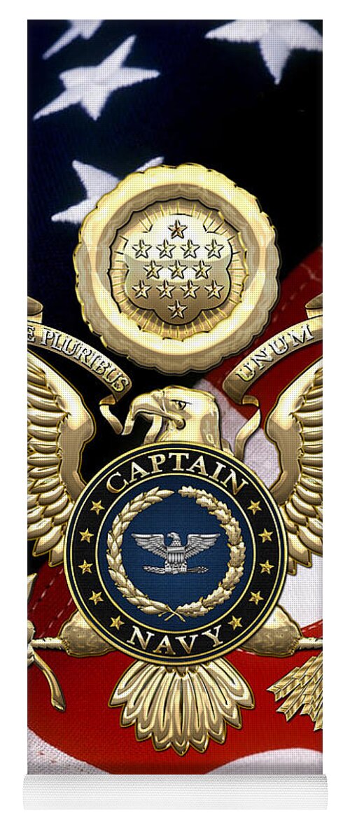 'military Insignia And Heraldry' Collection By Serge Averbukh Yoga Mat featuring the digital art U. S. Navy Captain - C A P T Rank Insignia over Gold Great Seal Eagle and Flag by Serge Averbukh