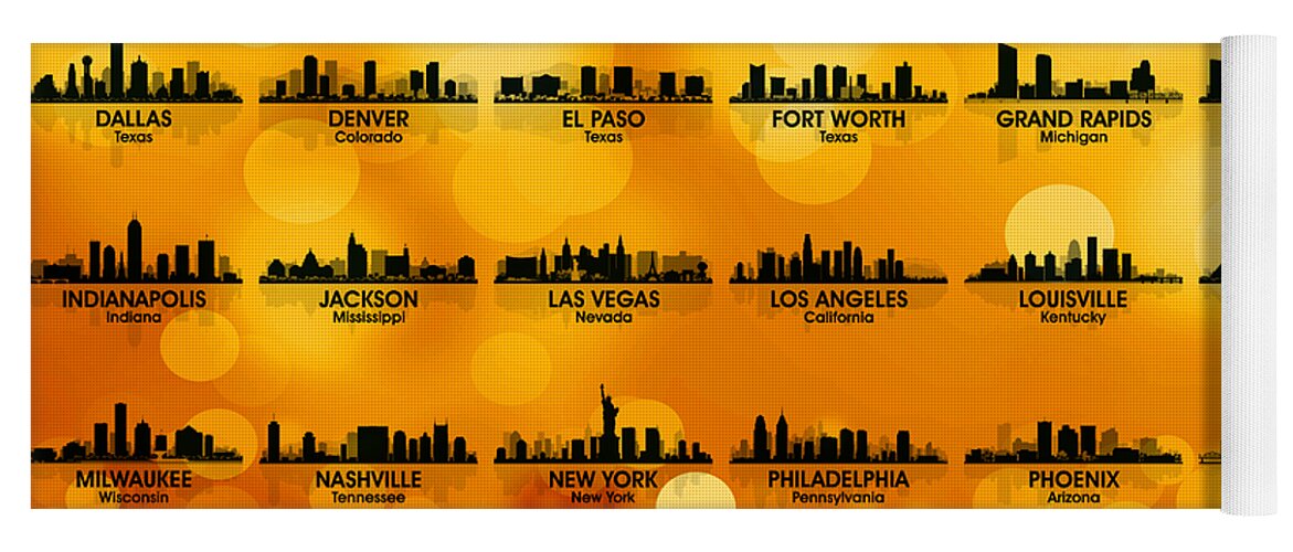 City Silhouette Yoga Mat featuring the mixed media USA Skylines 3 by Angelina Tamez