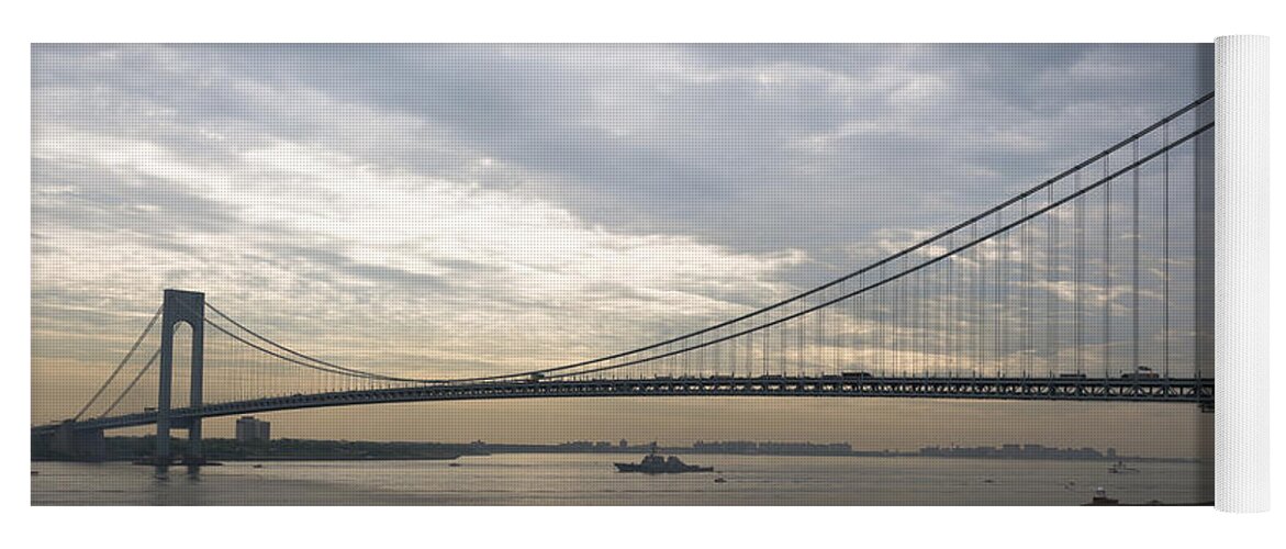 The Uss Cole Entering New York Harbor Under The Verrazano Narrows Bridge During 2014 Fleet Week Yoga Mat featuring the photograph USS Cole and the Verrazano Narrows Bridge by Kenneth Cole