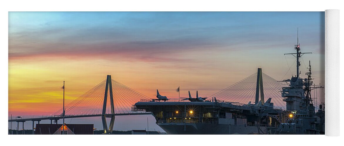 Sunset Yoga Mat featuring the photograph USS Yorktown Sunset by Dale Powell