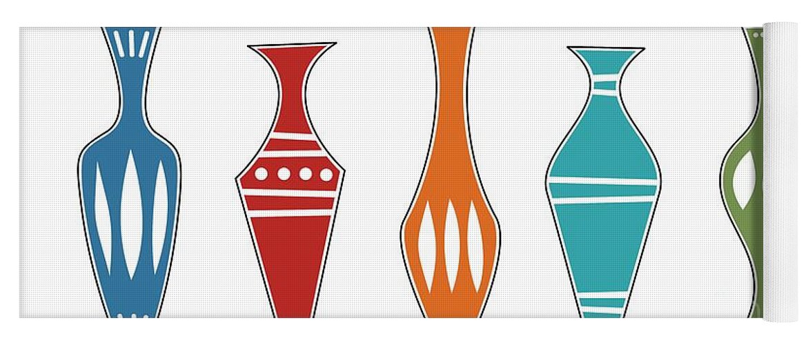Mid Century Modern Yoga Mat featuring the digital art Vases by Donna Mibus