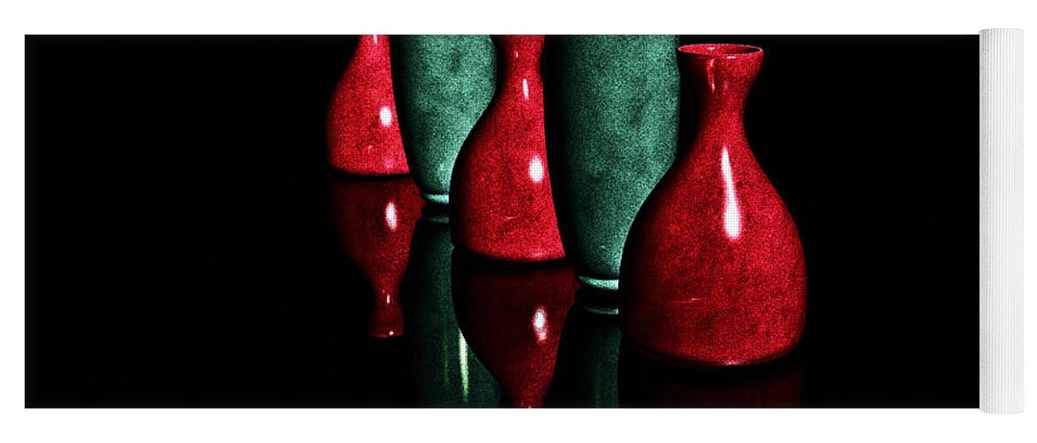 Vases Yoga Mat featuring the digital art Vases in Dark by Ramon Martinez