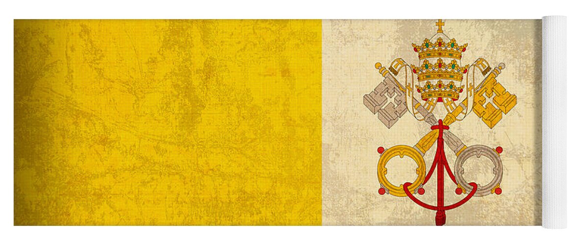 Vatican Yoga Mat featuring the mixed media Vatican City Flag Vintage Distressed Finish by Design Turnpike