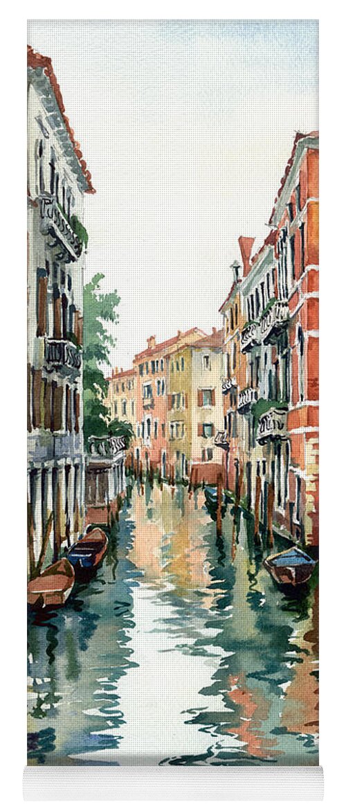 Venetian Canal Yoga Mat featuring the painting Venetian Canal VII by Maria Rabinky
