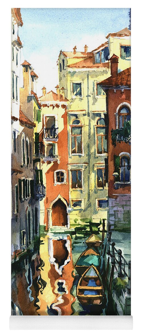 Venice Yoga Mat featuring the painting Venice Sunny Alley by Maria Rabinky