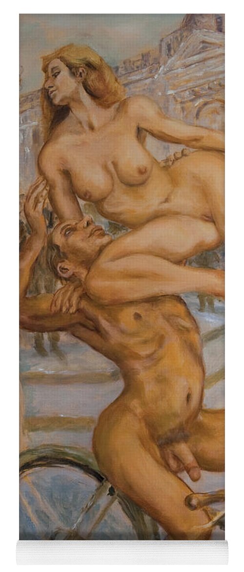 Nudes Yoga Mat featuring the painting Venus and Adonis cycling under Eros by Peregrine Roskilly