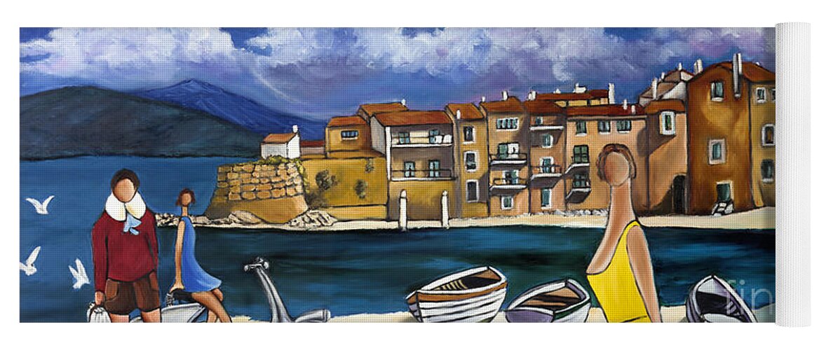 Mediterranean Art Yoga Mat featuring the painting Vespa And French Cove by William Cain