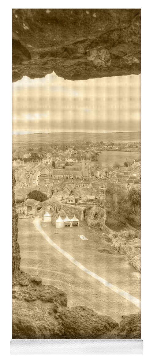 Corfe Castle Yoga Mat featuring the photograph Village viewed from Corfe Castle by Chris Day