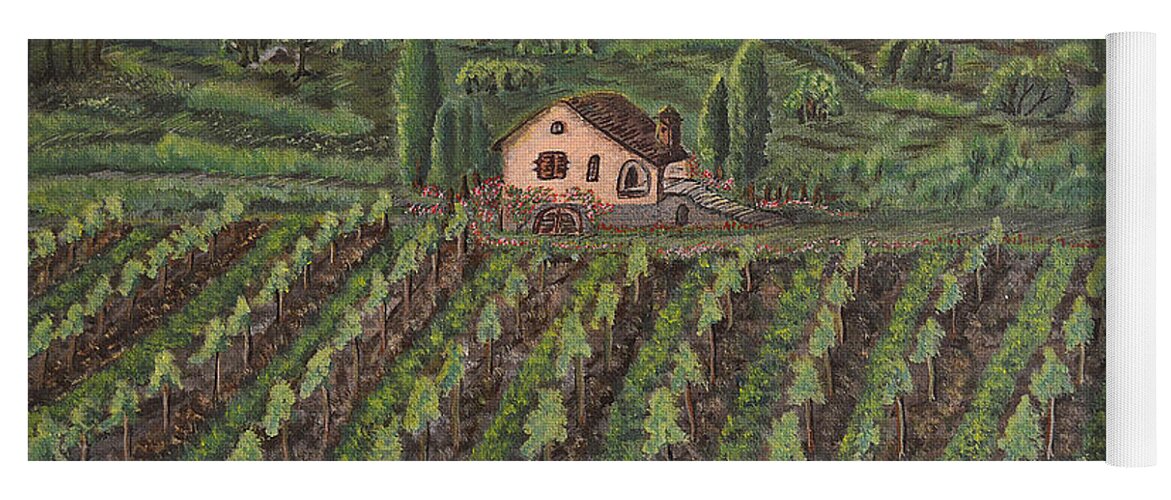 Spire-like Lombardy Cypress Trees Yoga Mat featuring the painting Vineyard in Neuchatel by Felicia Tica