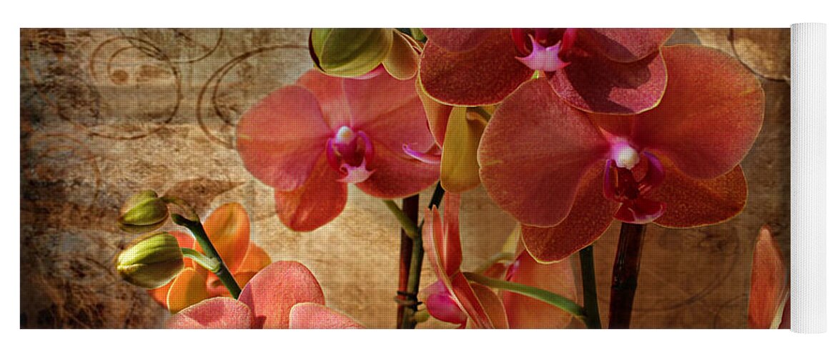Orchid Yoga Mat featuring the photograph Vintage Burnt Orange Orchids by Judy Palkimas