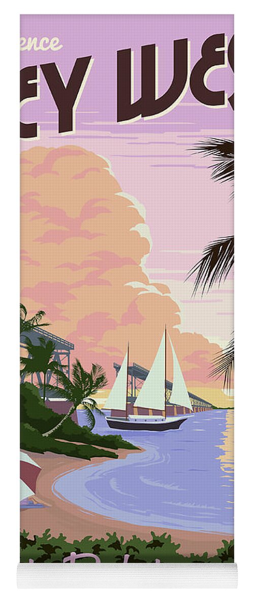 Vintage Key West Travel Poster Yoga Mat featuring the drawing Vintage Key West Travel Poster by Jon Neidert