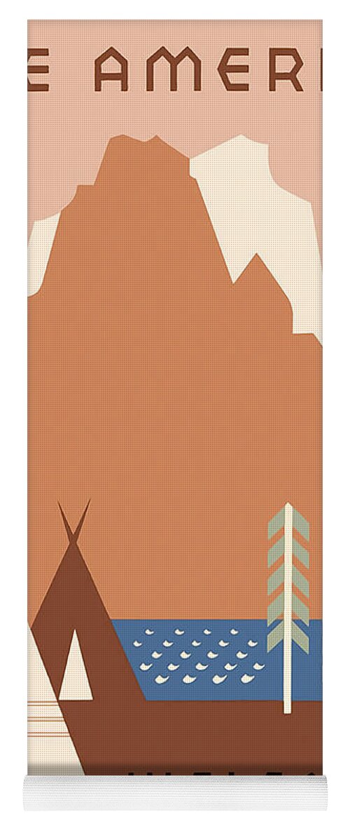 Vintage See America Travel Poster Yoga Mat featuring the drawing Vintage Montana Travel Poster by Jon Neidert