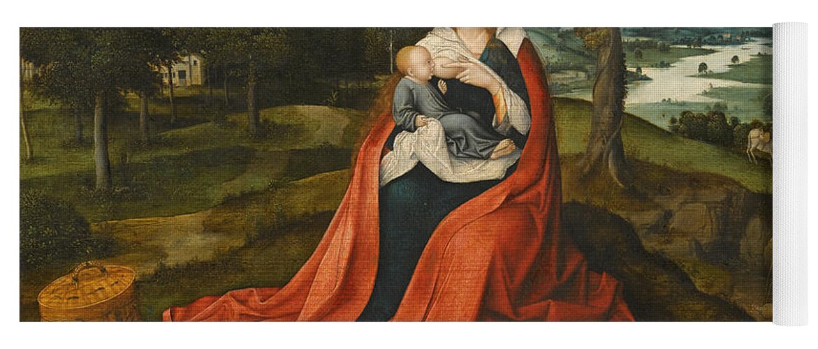 Workshop Of Joachim Patinir Yoga Mat featuring the painting Virgin and Child seated before an extensive Landscape by Workshop of Joachim Patinir