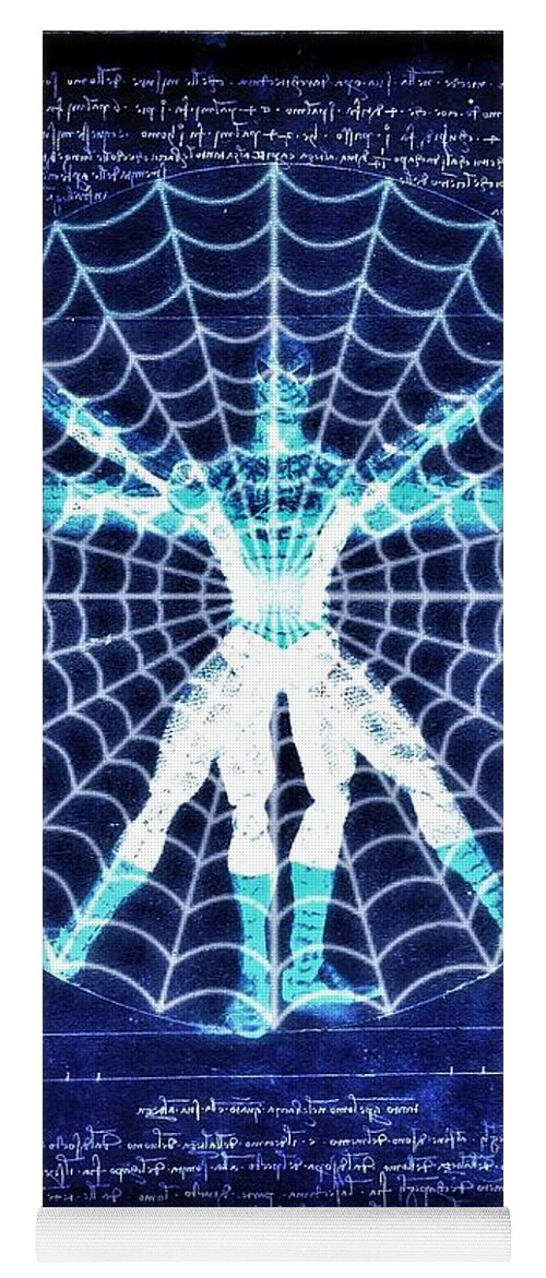 Spider-man Yoga Mat featuring the digital art Vitruvian Spiderman white in the sky by HELGE Art Gallery