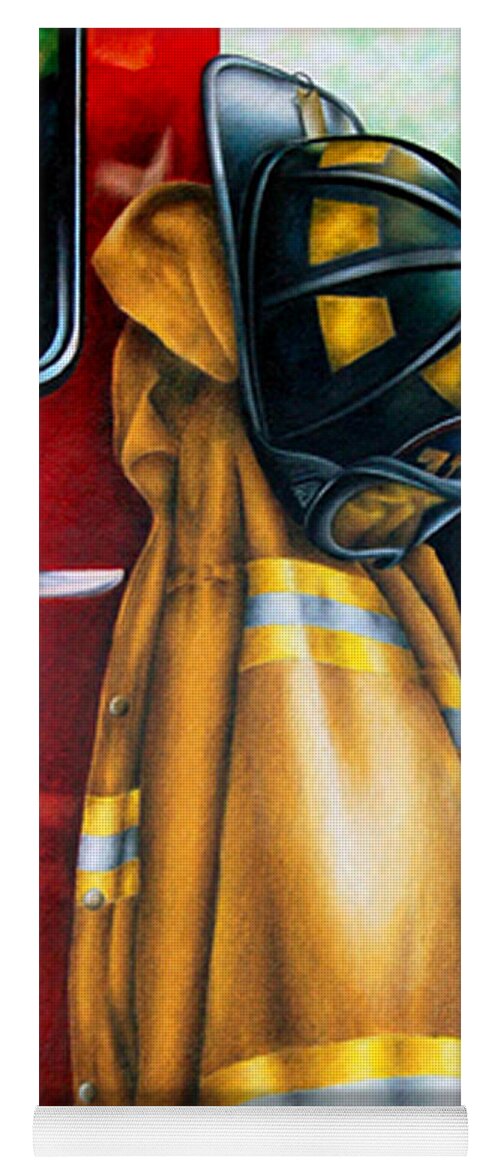 Firefighter Yoga Mat featuring the drawing Waiting for the Call by Jodi Monroe