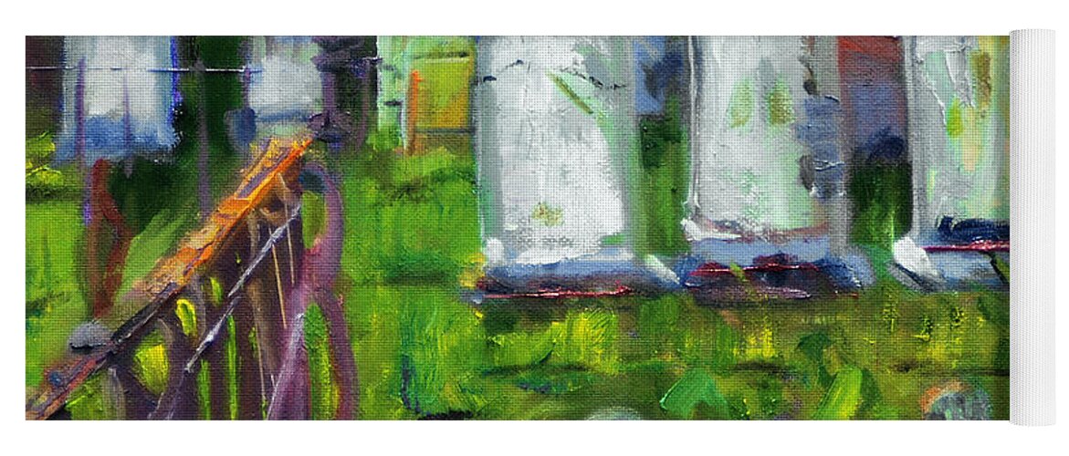 Cemetery Gravestone Fence Tombstone Resting Place Grave Graveyard Death Ghost Yoga Mat featuring the painting Waiting For You by Michael Daniels