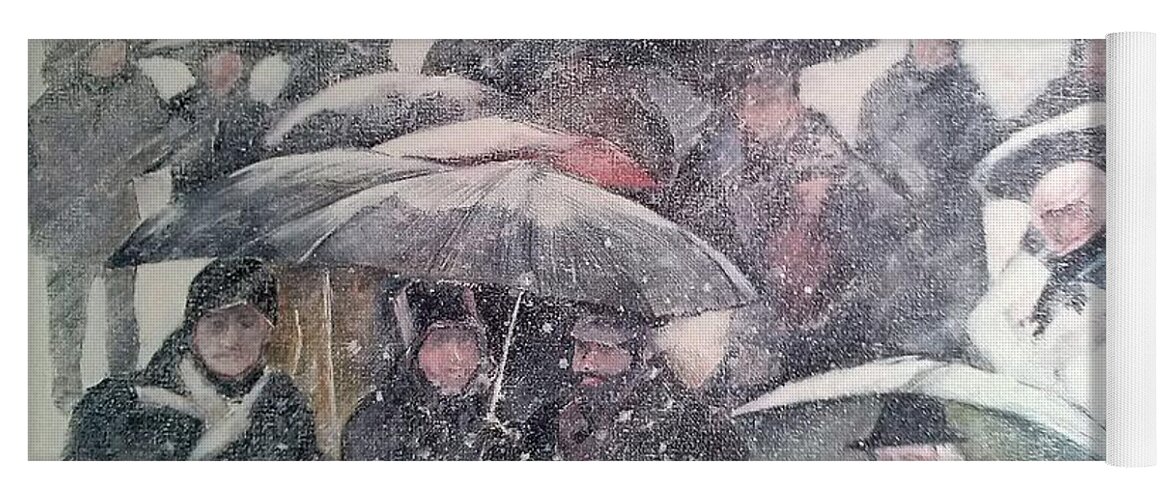 Snow Yoga Mat featuring the painting Walking In The Snow by Tomas Castano