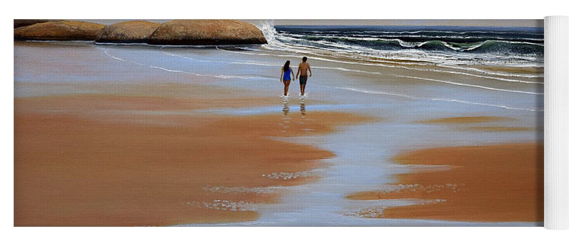 Beach Yoga Mat featuring the painting Walking The Beach by Frank Wilson