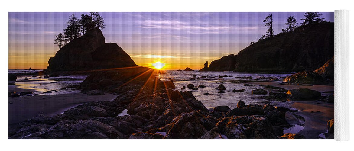 Washington Coast Yoga Mat featuring the photograph Washington Coast Sunset Dusk by Mike Reid