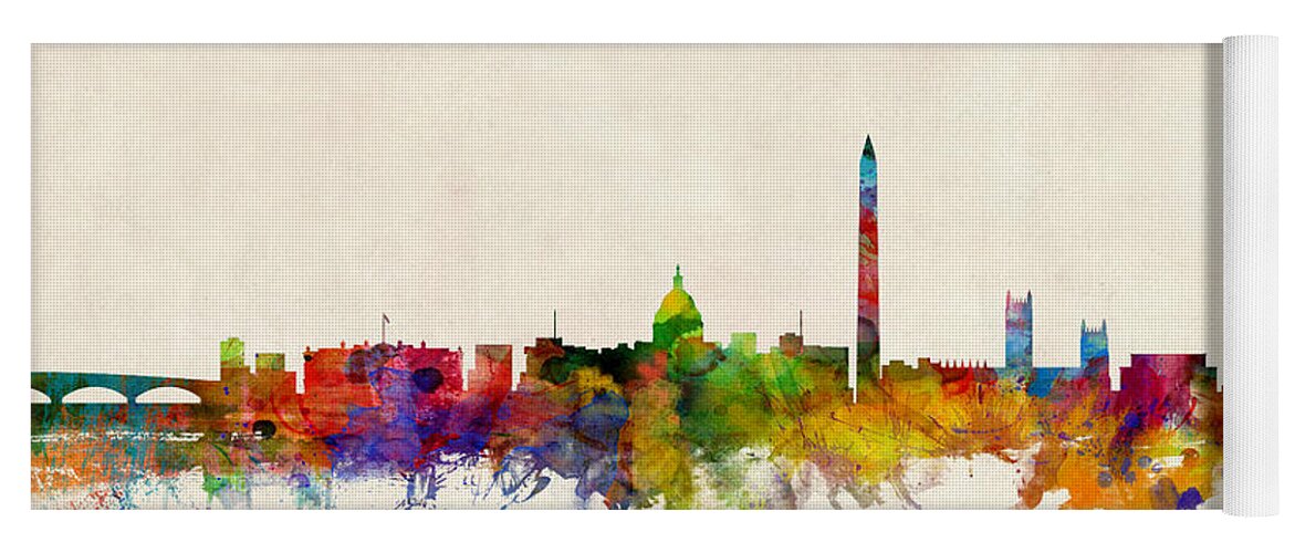 Watercolour Yoga Mat featuring the digital art Washington DC Skyline by Michael Tompsett