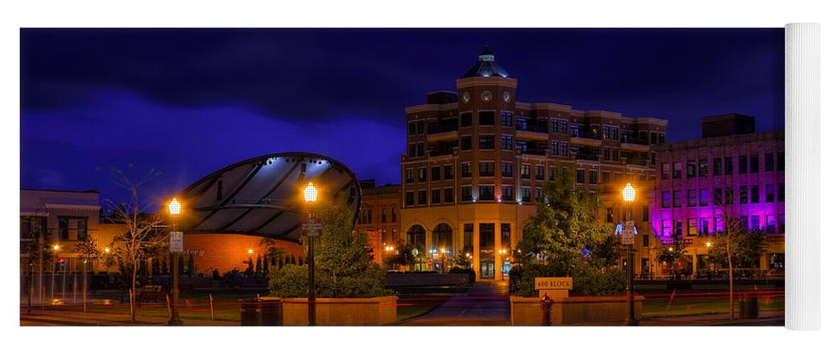 Wausau Yoga Mat featuring the photograph Wausau's 400 Block After Dark by Dale Kauzlaric